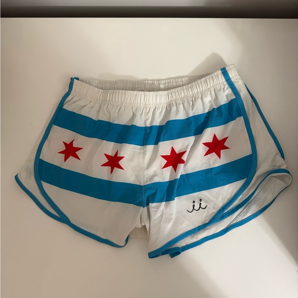Women’s running shorts Chicago flag